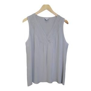 J.Jill Womens Gray Taupe Silk Pin Tuck V-Neck Sleeveless Top Size Large